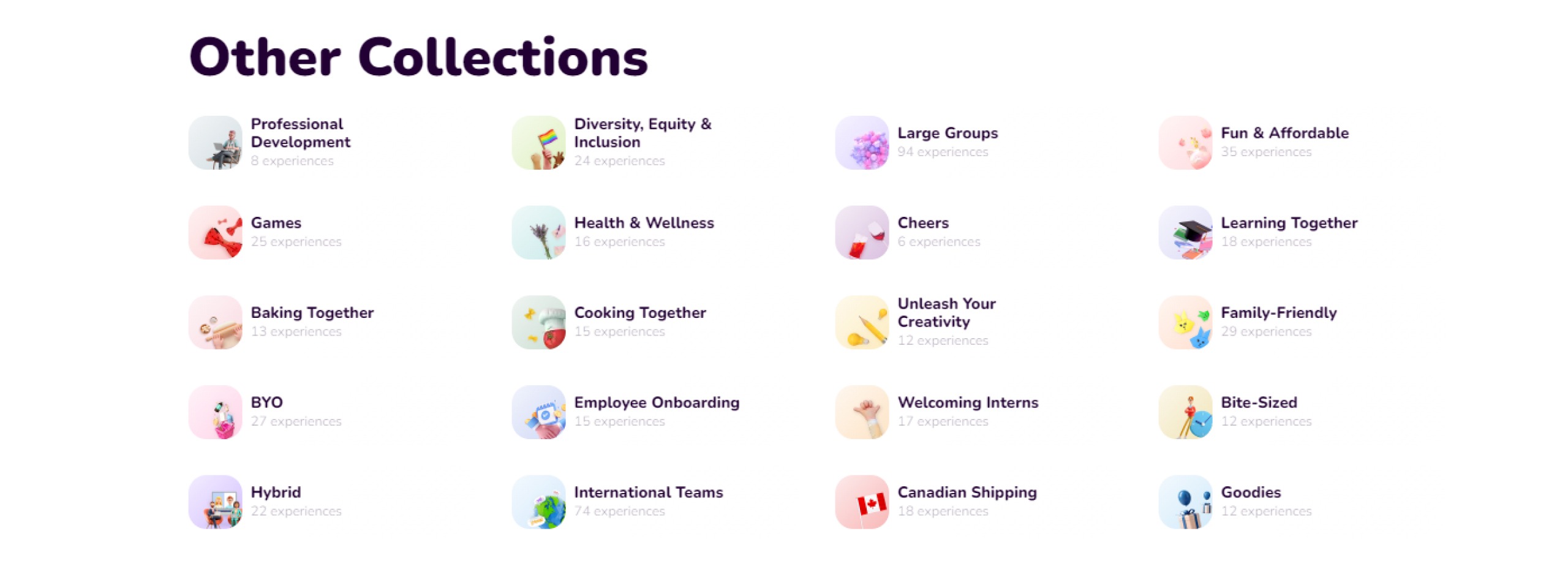 screenshot of other collections of the withconfetti site