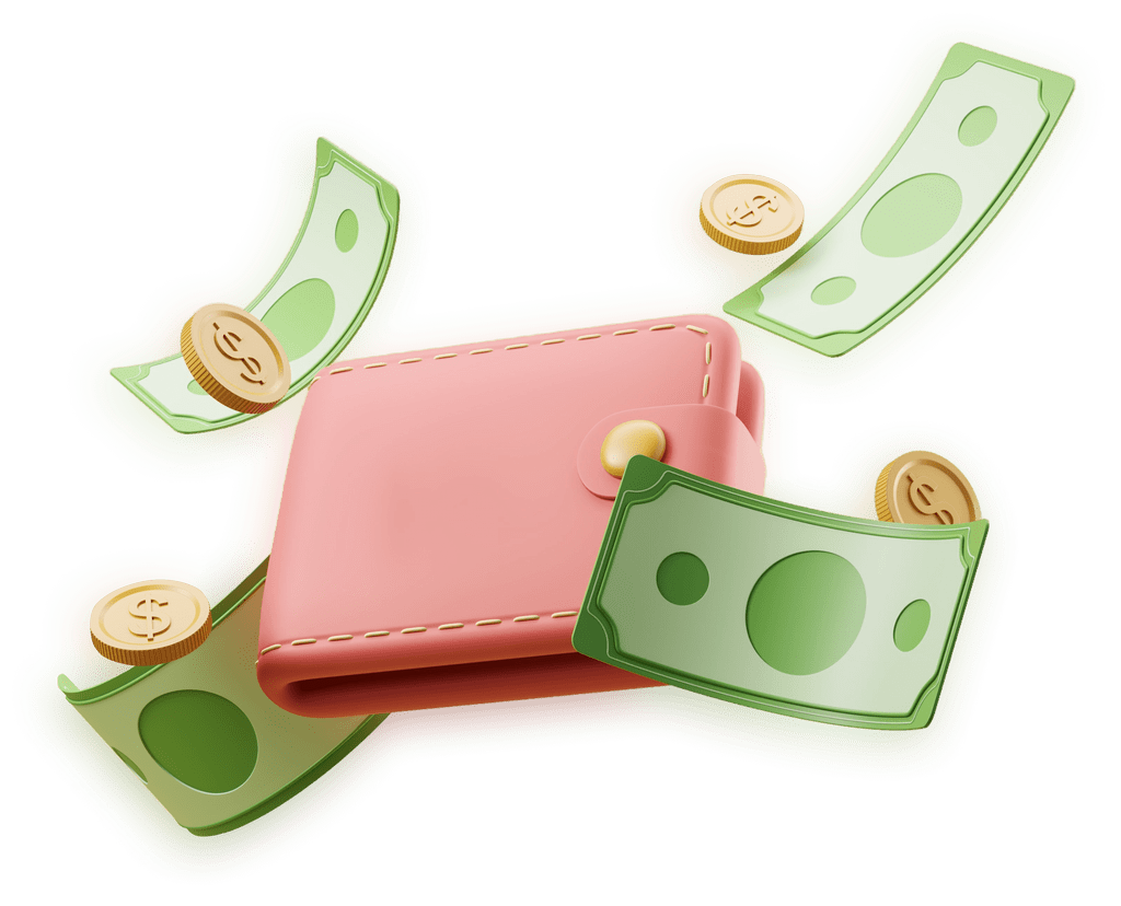 wallet with dollars and coins