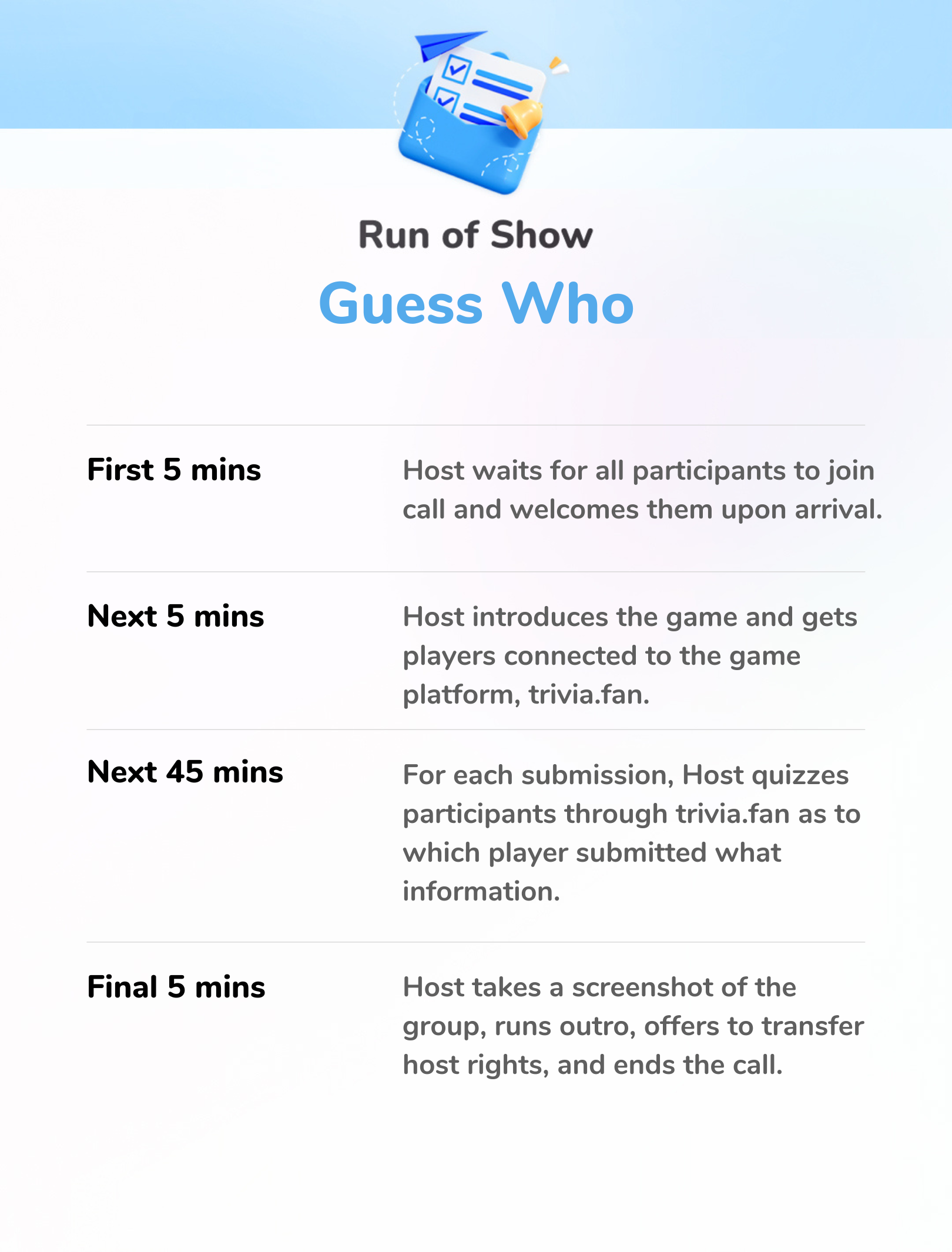 Guess Who - Run of Show