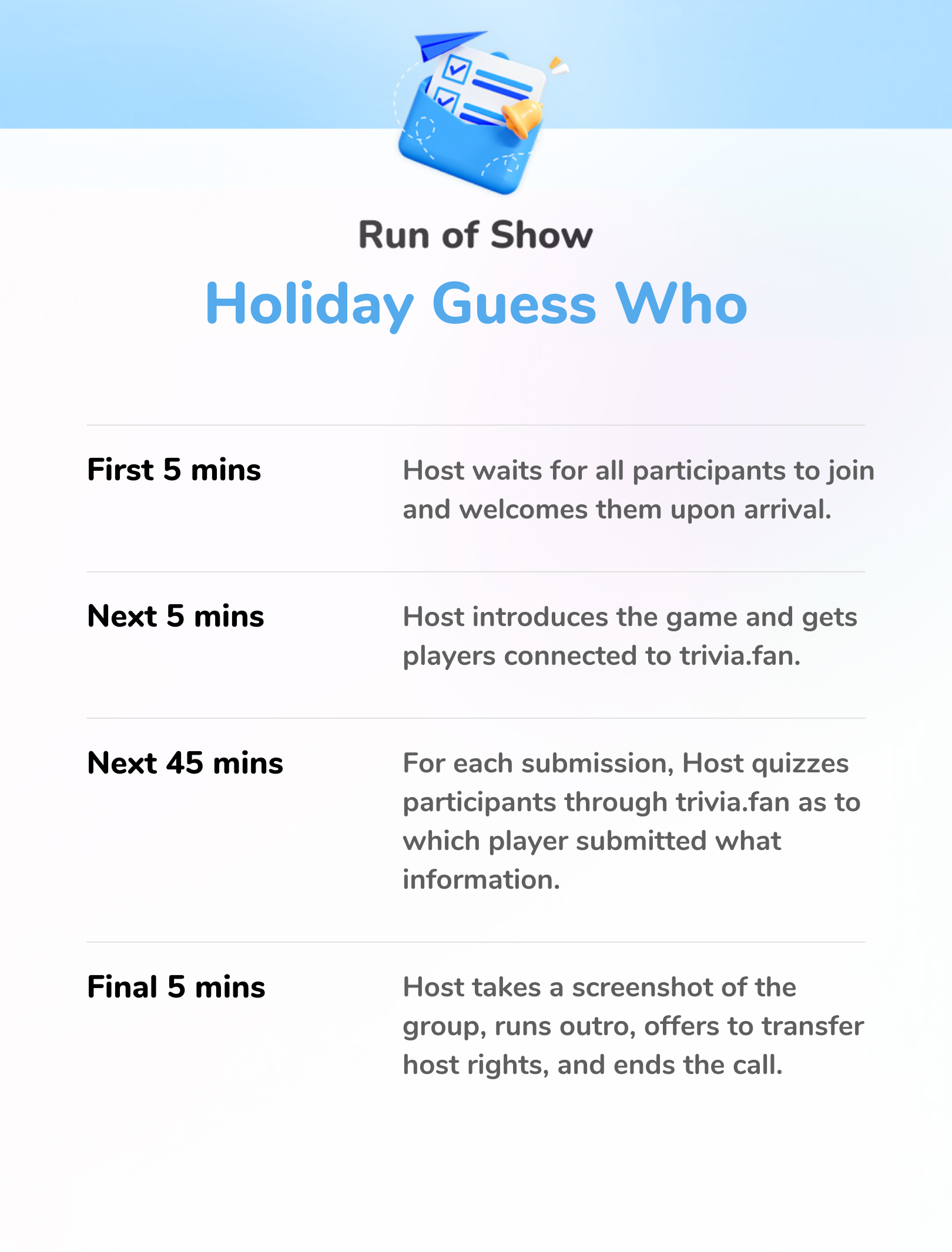 Holiday Guess Who - Run of Show