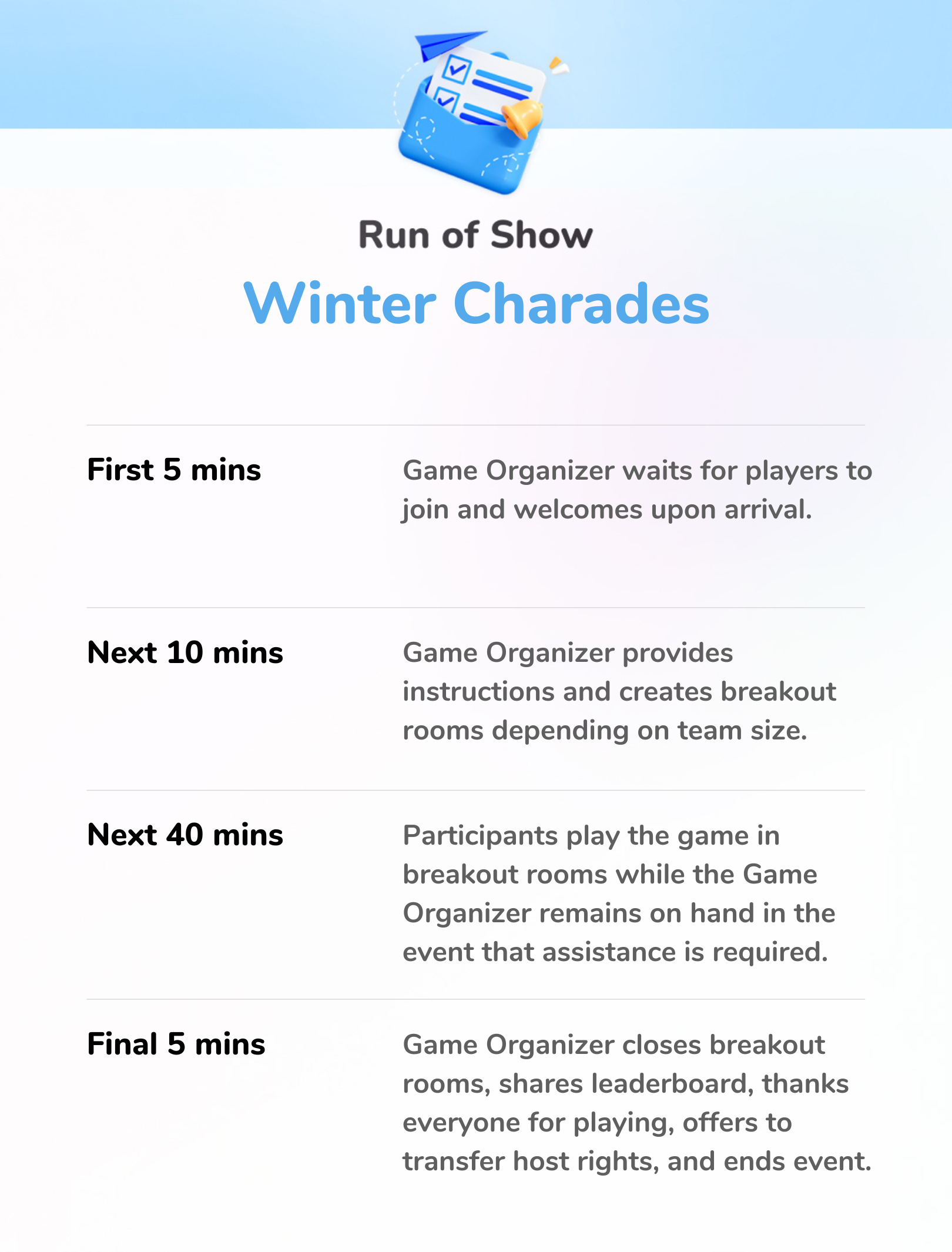 Winter Charades - Run of Show