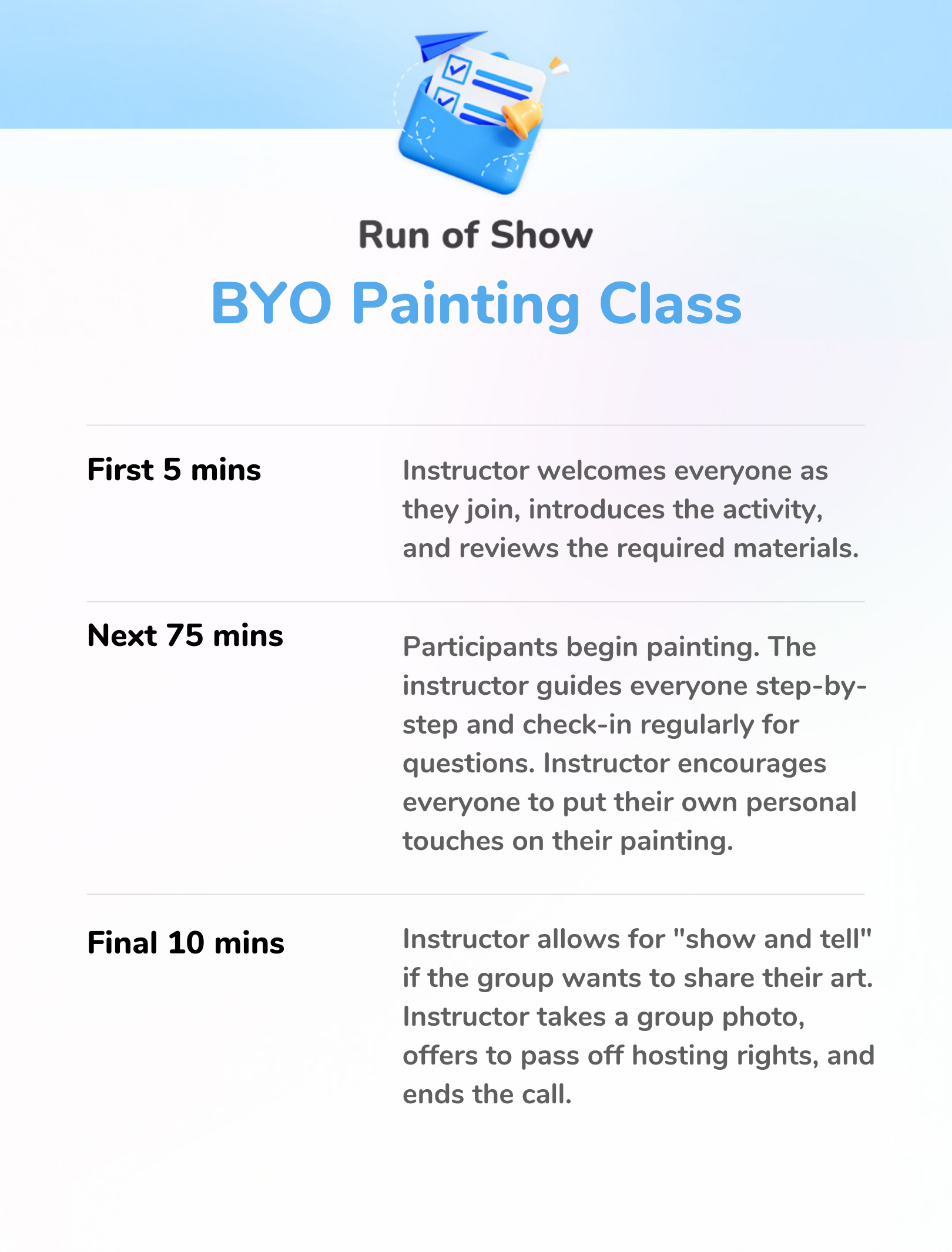 BYO Painting Class - Run of Show