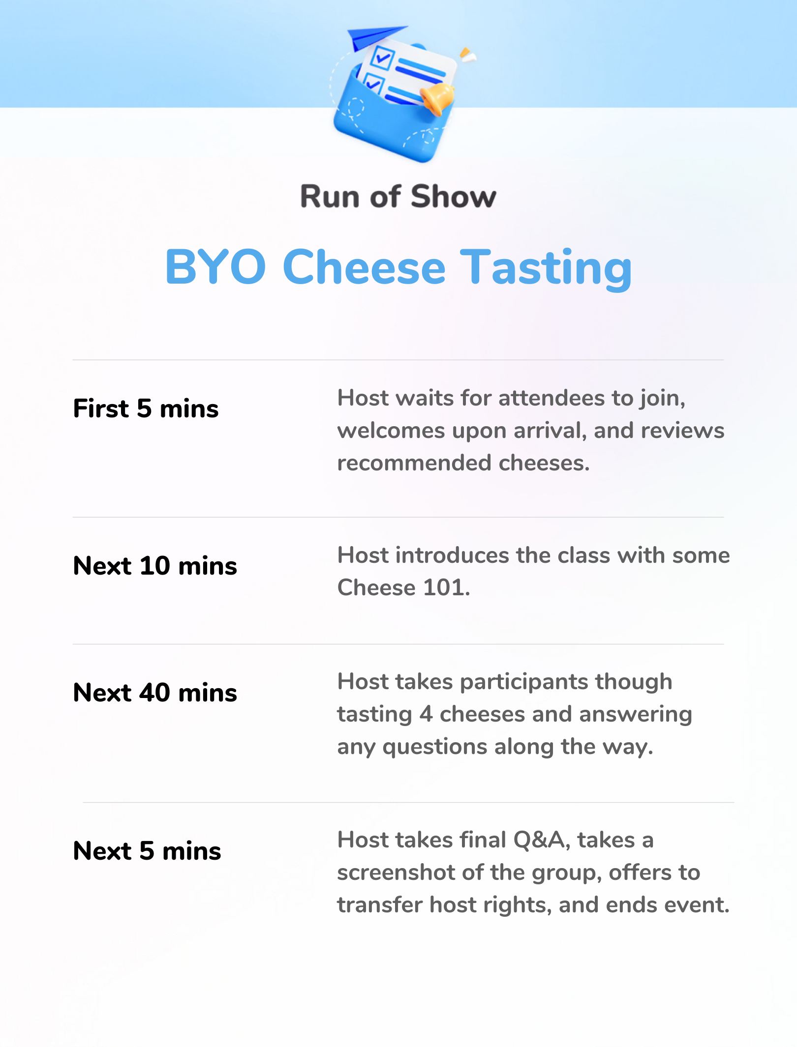 BYO Cheese Tasting - Run of Show 