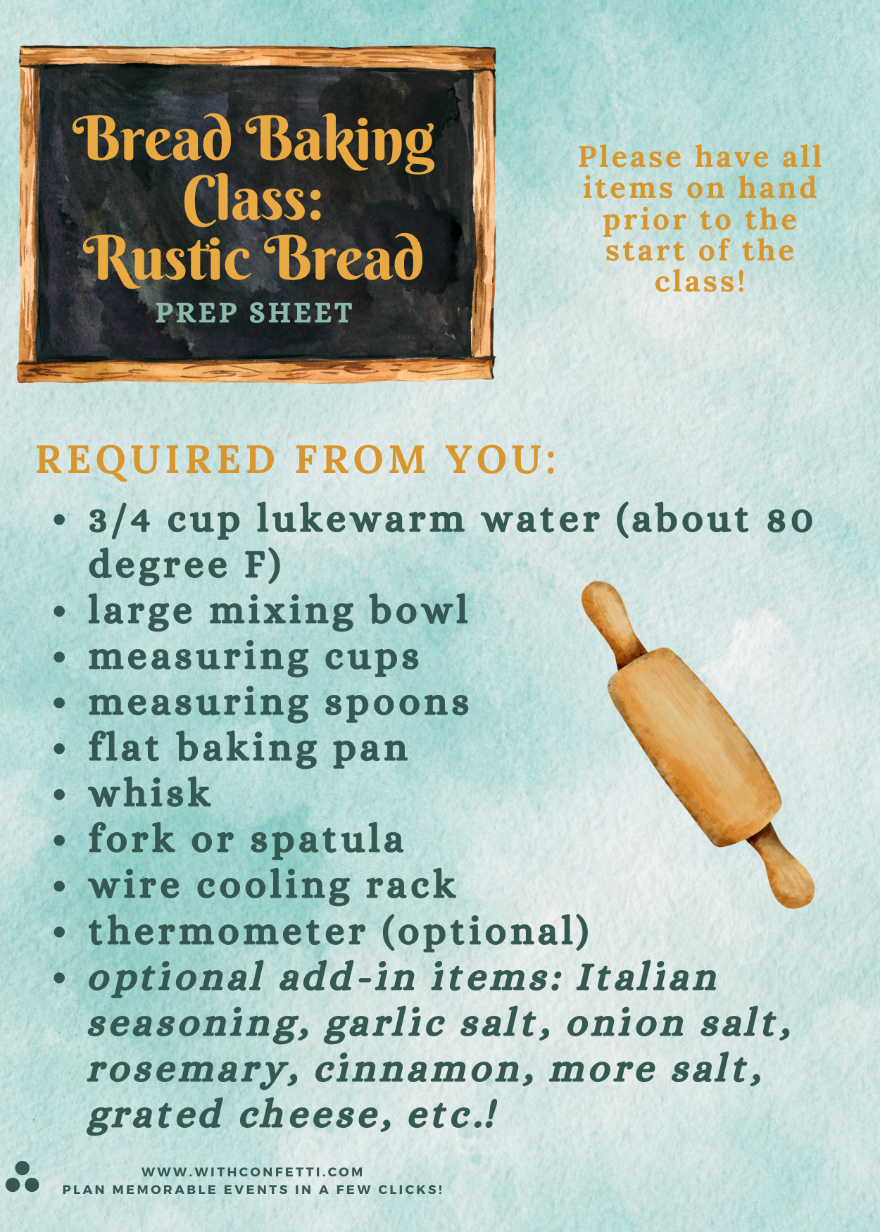 Rustic Bread Prep List