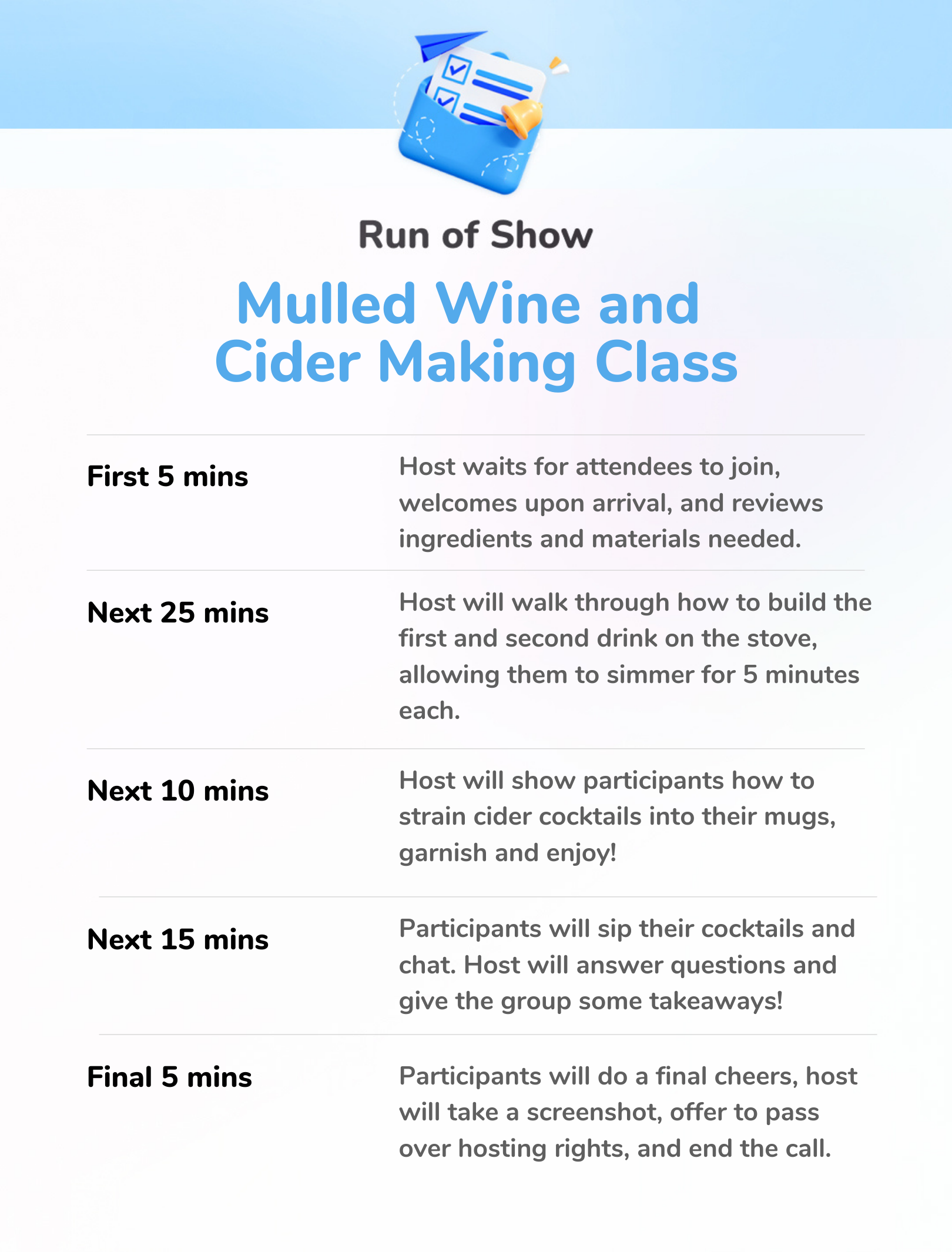 Mulled Wine & Cider Making Class - Run of Show