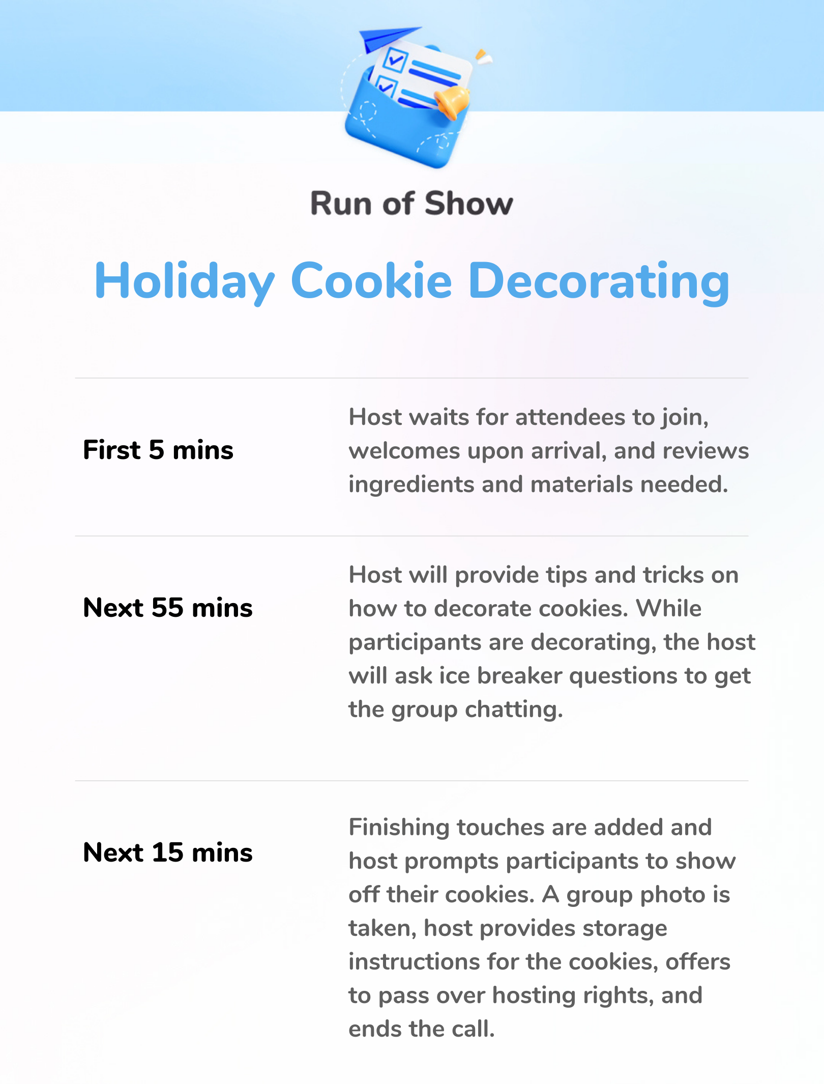 Holiday Cookie Decorating - Run of Show