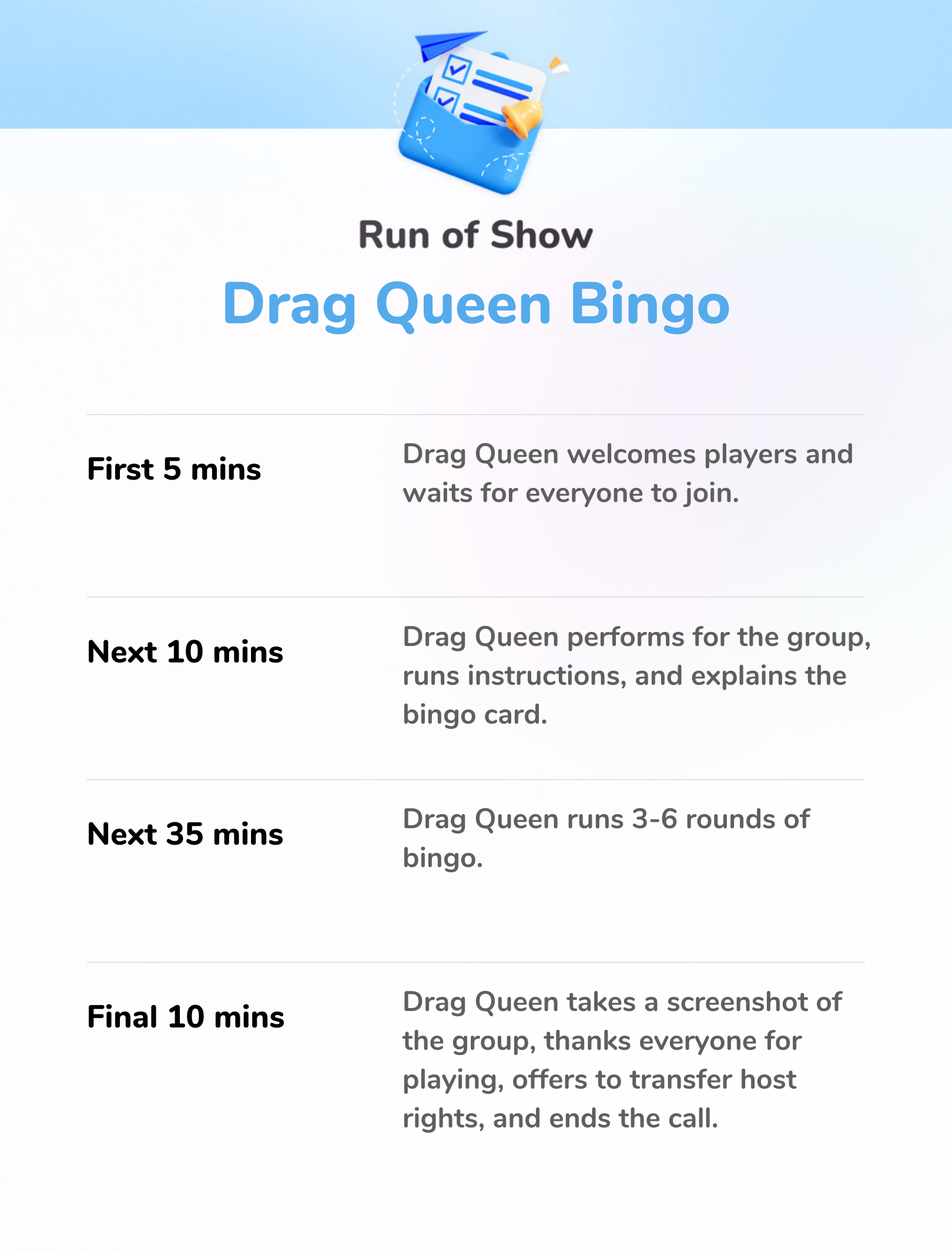 Drag Queen Bingo - Run of Show