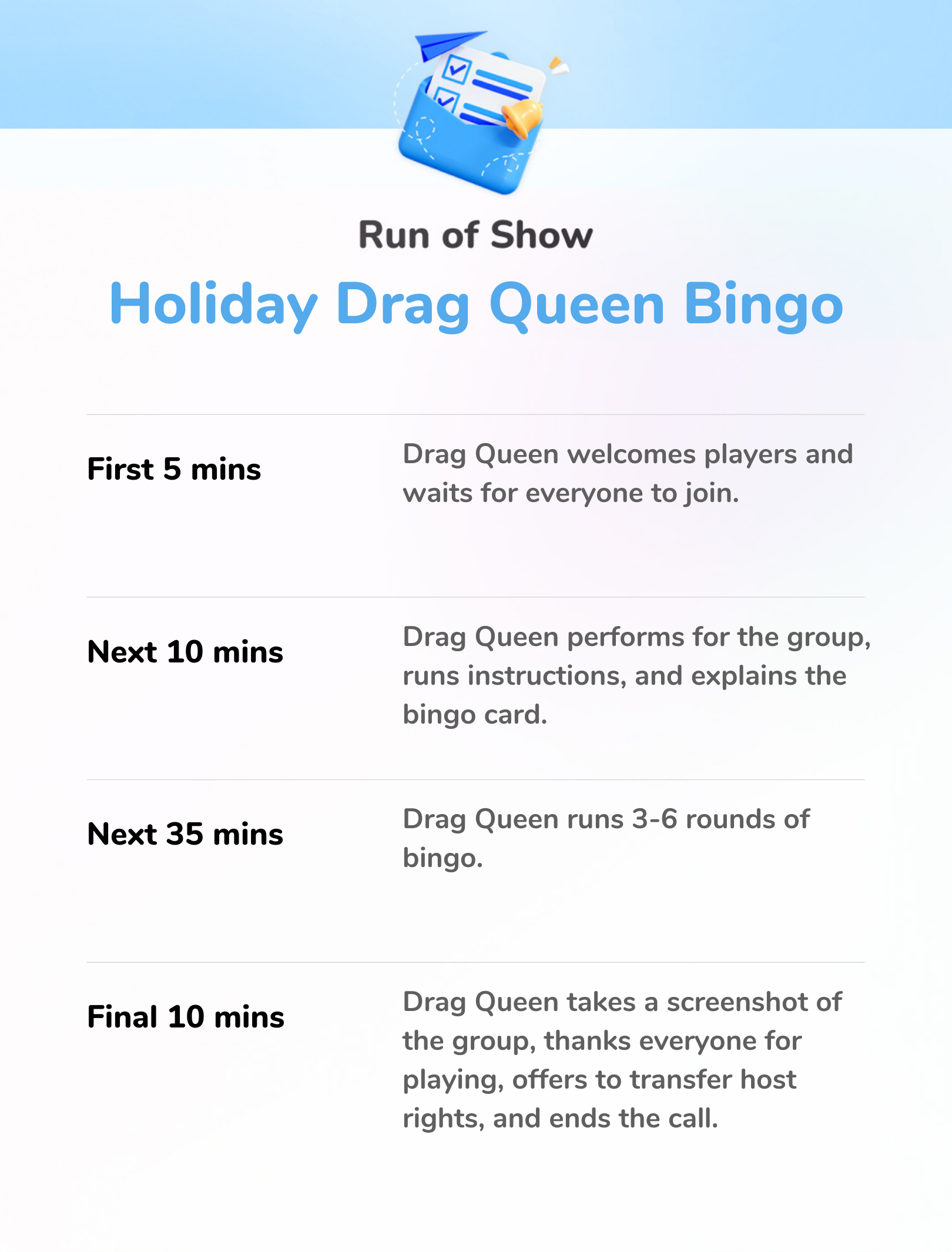 Holiday Drag Queen Bingo - Run of Show 