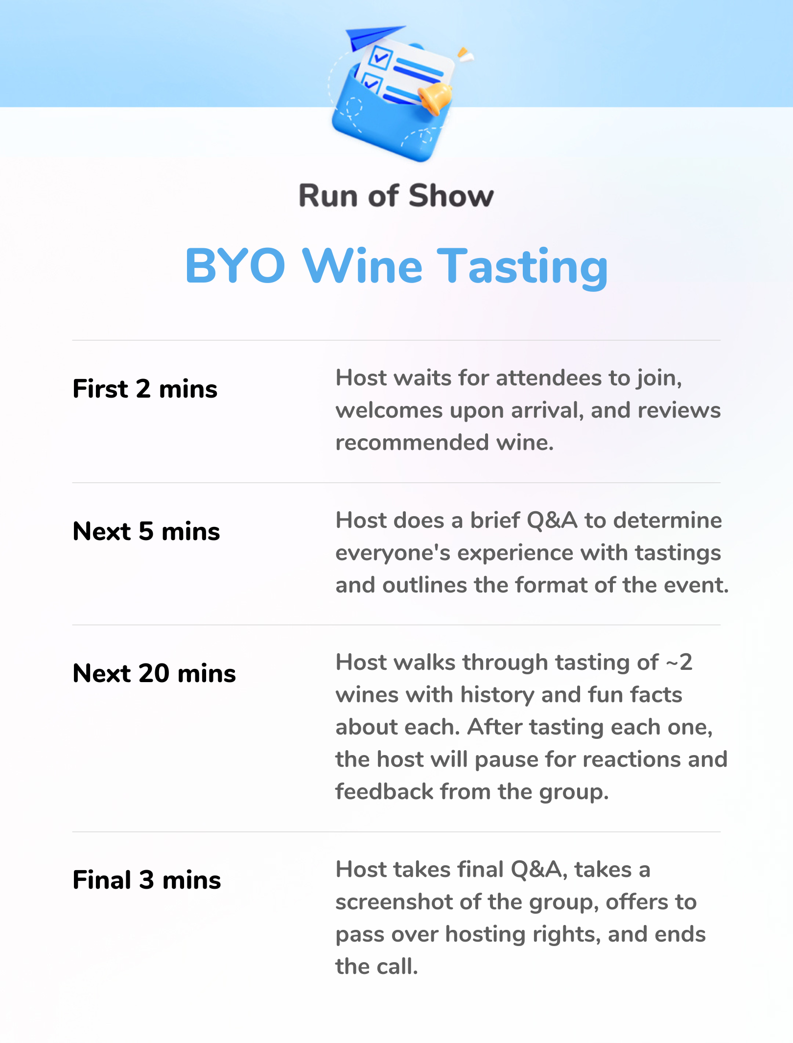 Shortened BYO Wine Tasting - Run of Show