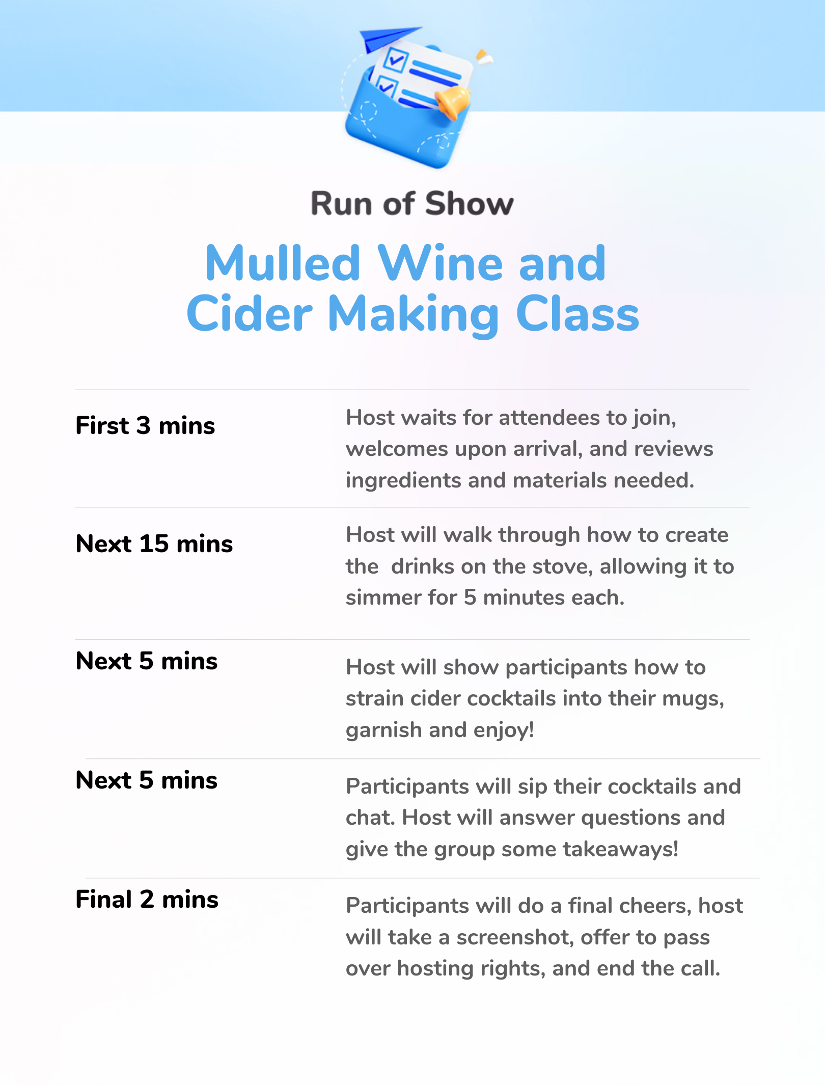 Shortened Mulled Wine & Cider Making Class - Run of Show