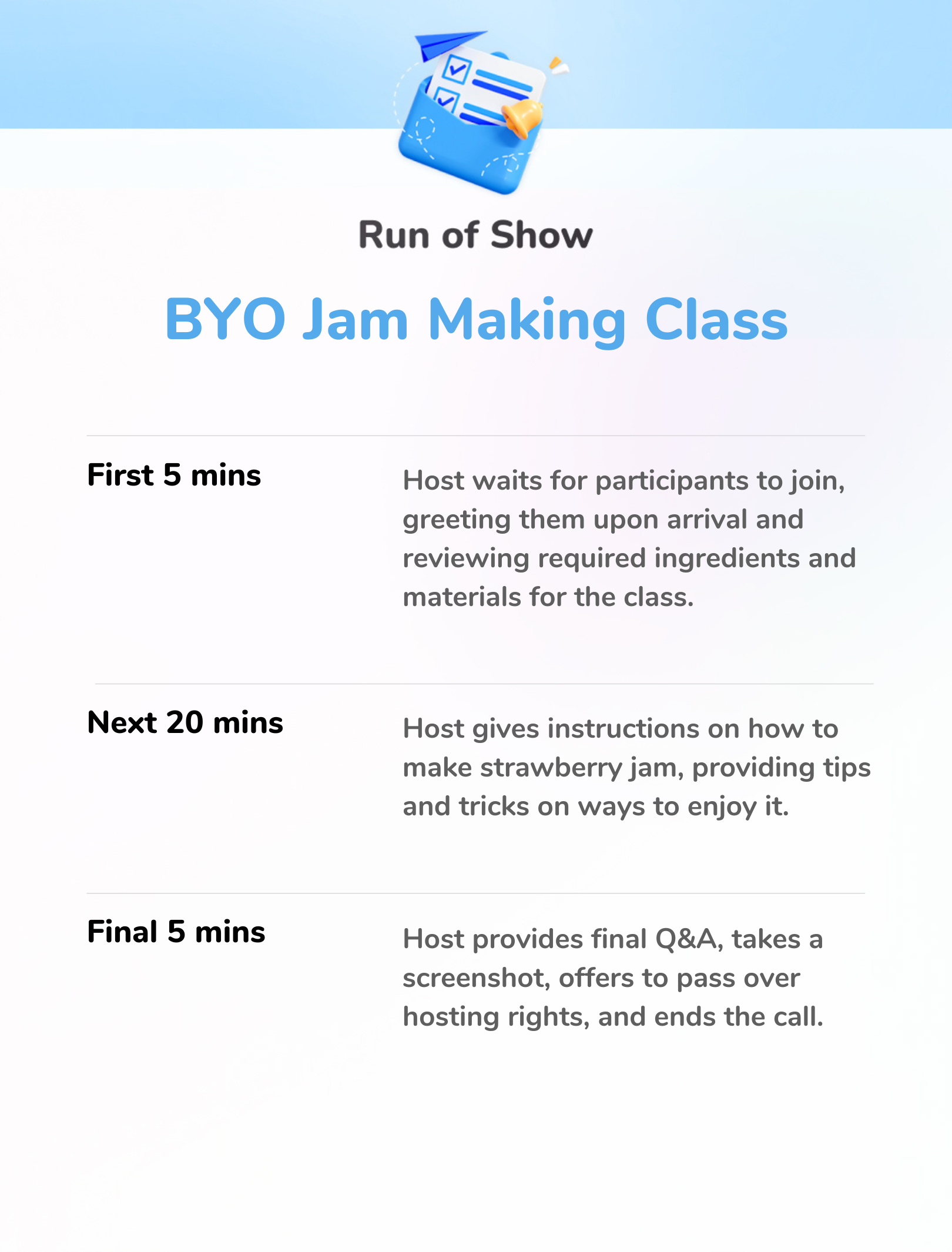 BYO Jam Making Class - Run of Show