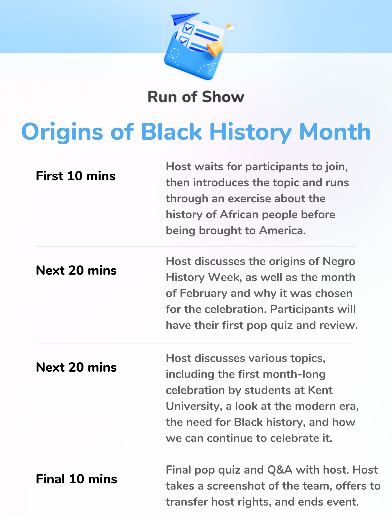 Origins of Black History - Run of Show