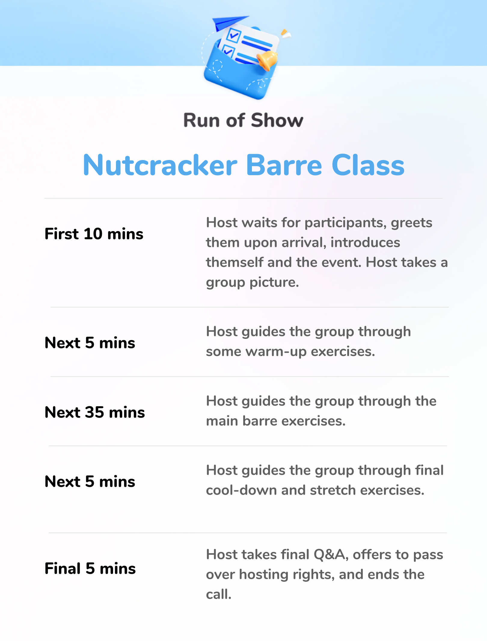 Nutcracker Barre Class - 60-Min Run of Show