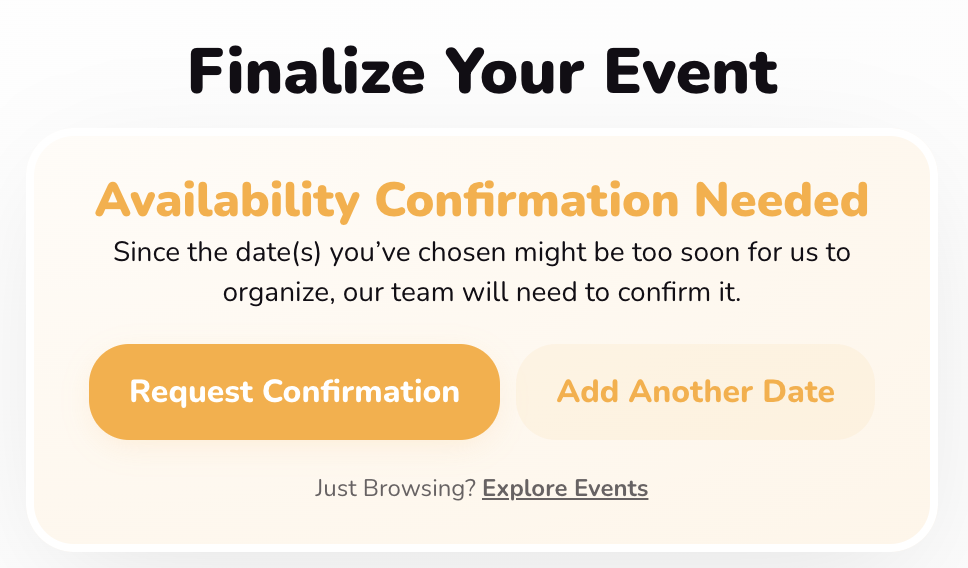 Finalize Your Event page