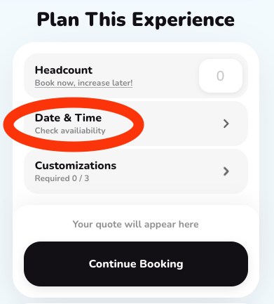 Date &amp; Time picker on an experience page