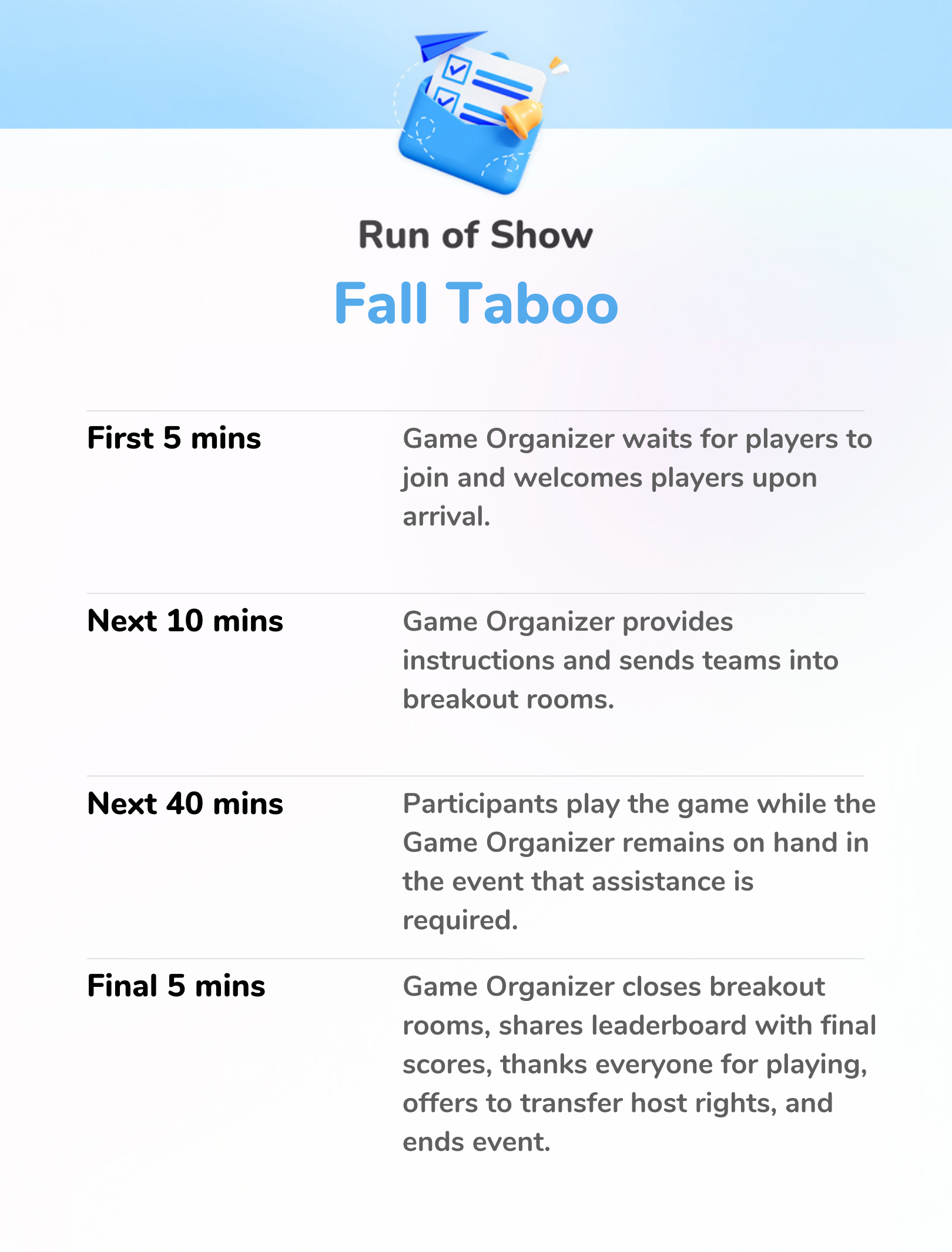 Fall Taboo - Run of Show