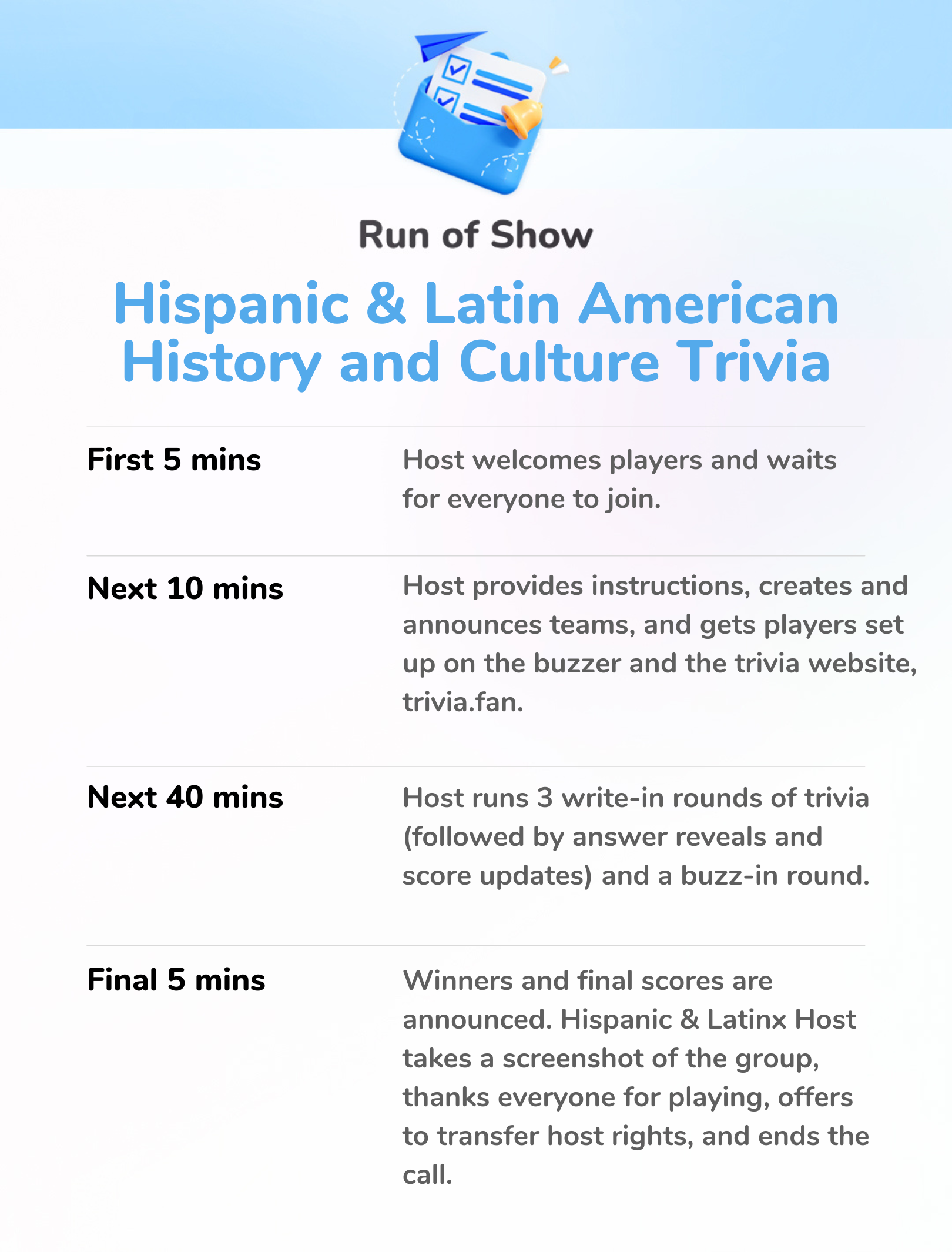 Hispanic & Latin American History & Culture Trivia - Run of Show