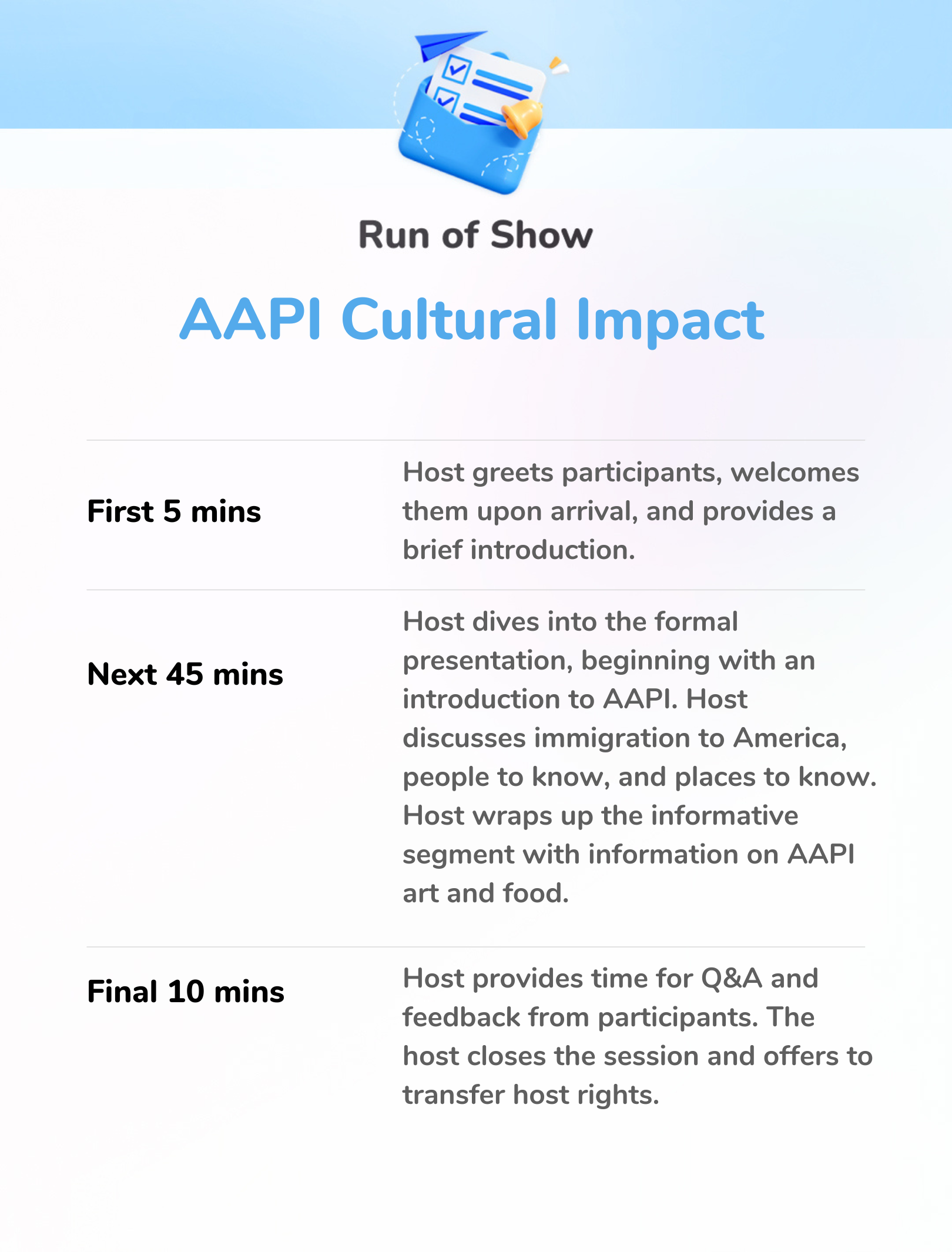 AAPI Cultural Impact - Run of Show