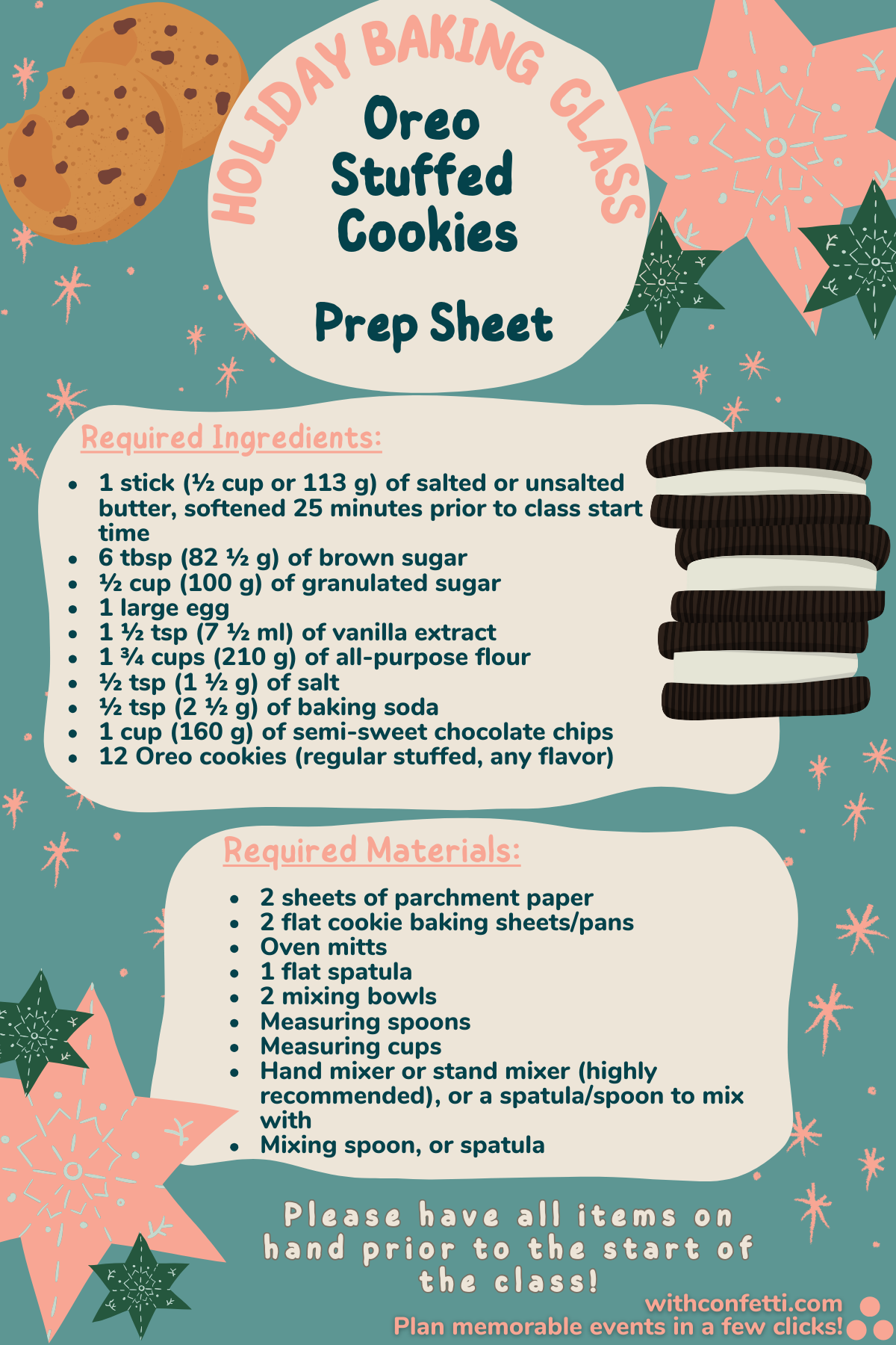 BYO Oreo Stuffed Cookies Prep List