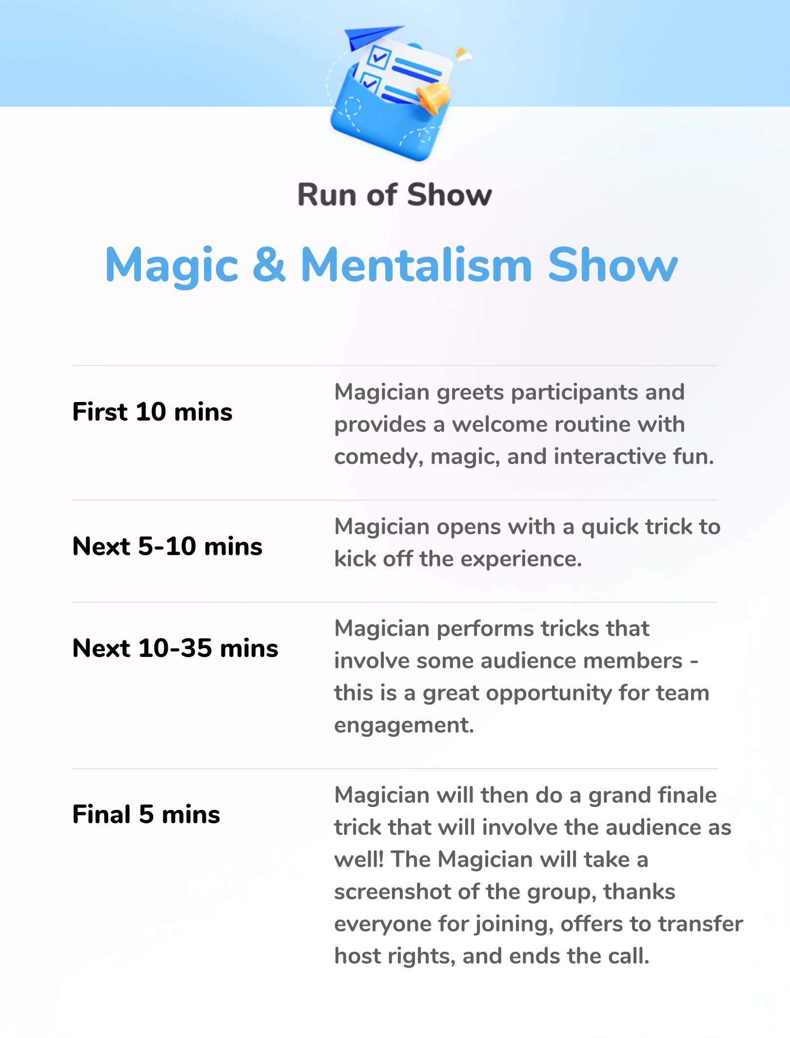 Magic and Mentalism - Run of Show