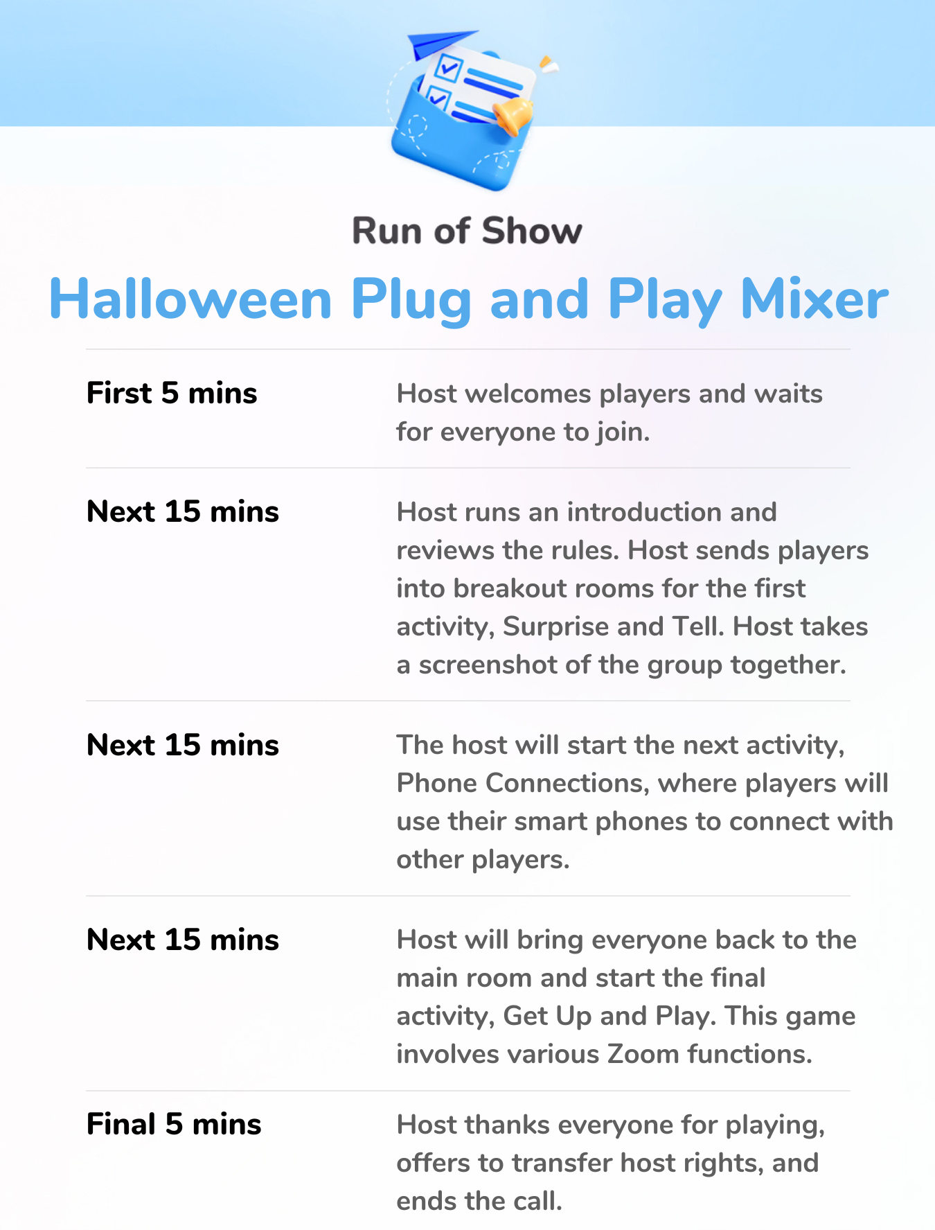 Halloween Plug and Play Mixer - Run of Show