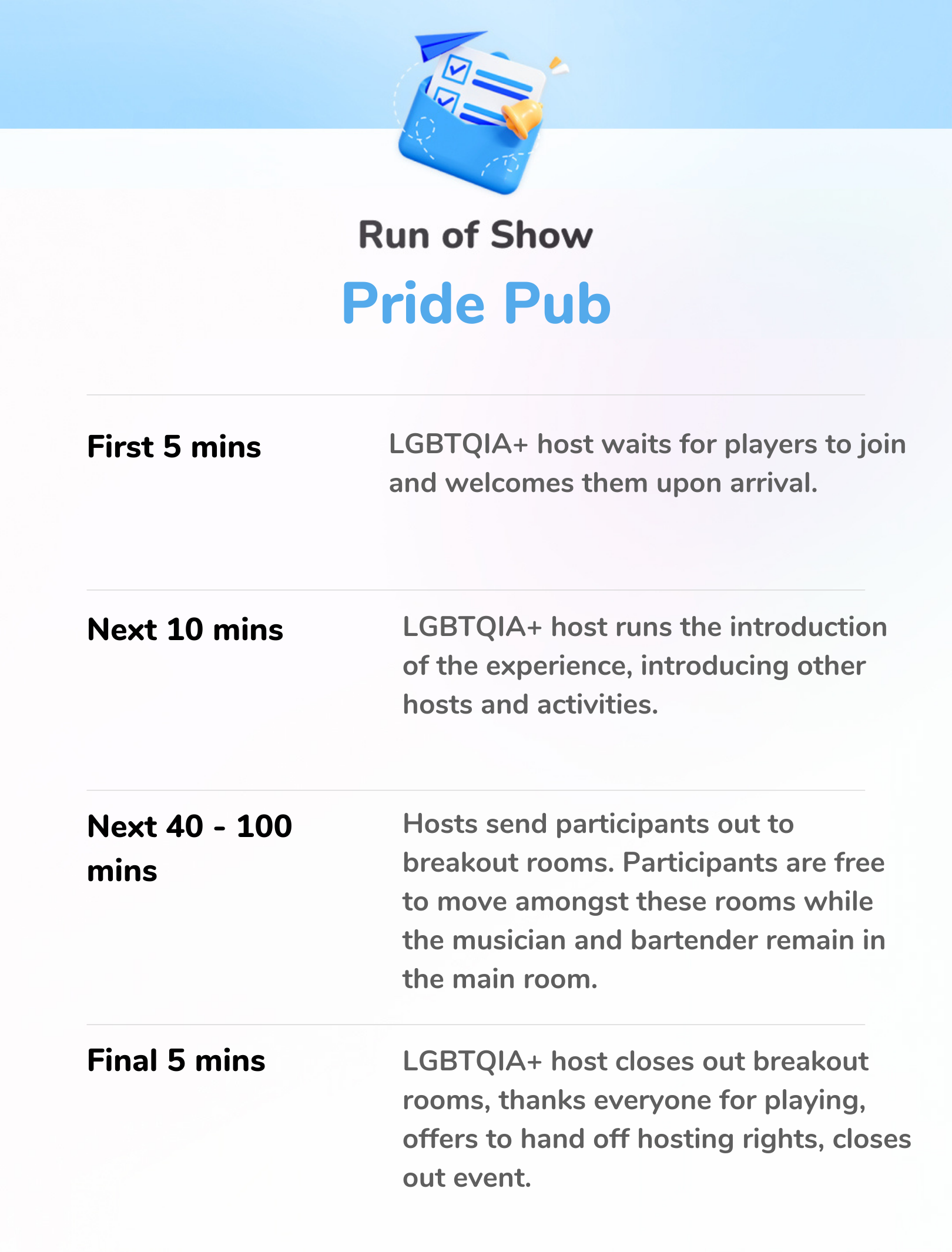 Pride Pub - Run of Show